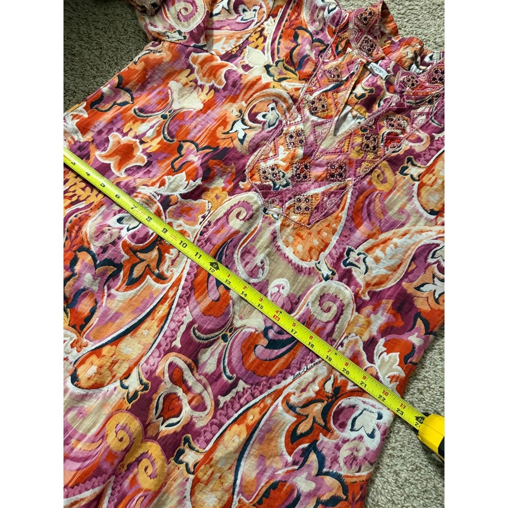 Chicos Tunic Top boho blouse Beaded Paisley Print Women Size L - Picture 9 of 13